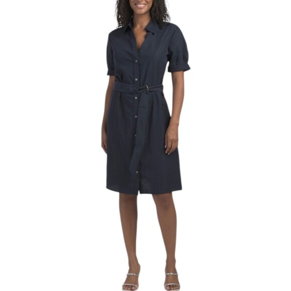 VINCE Coastal Blue Cuffed Short Sleeve Belted Shirt Dress NWT - Picture 1 of 2